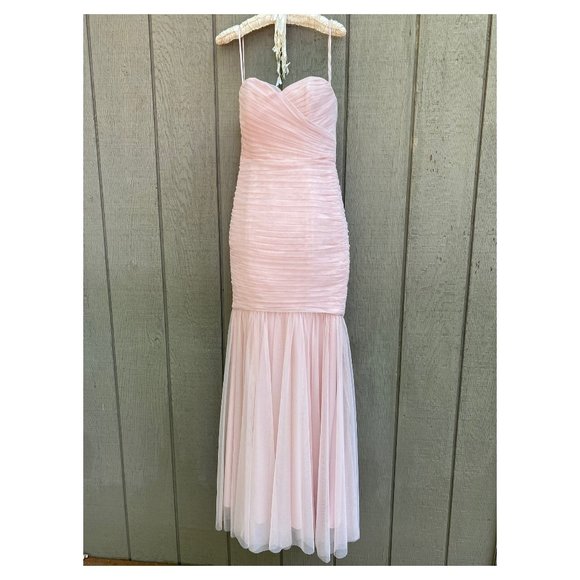 Amsale Strapless Tulle Mermaid Gown Blush Size 4 - Picture 1 of 10